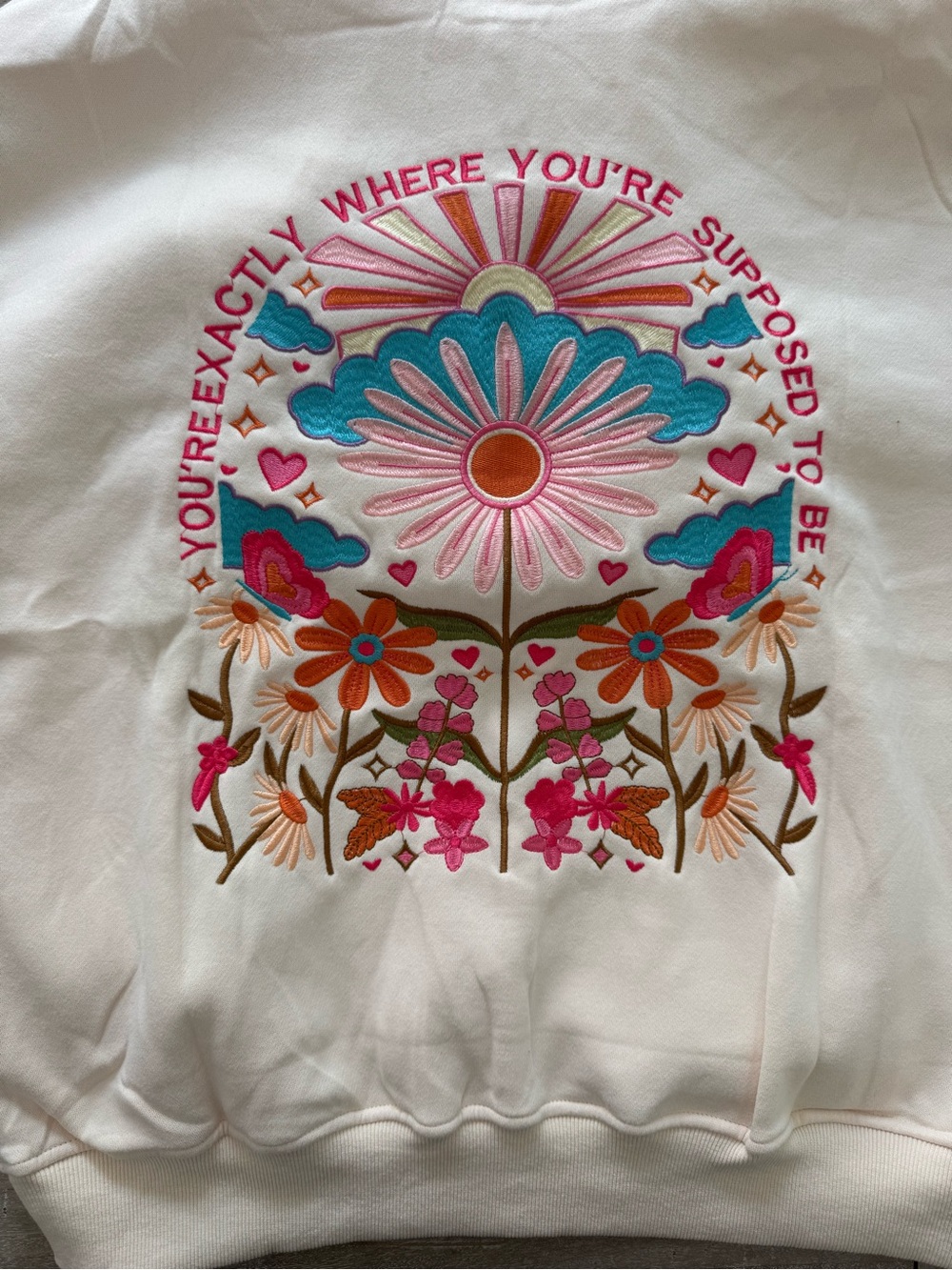 Y2K Floral You're Exactly Where You're Supposed To Be Letter Embroidered Hoodie